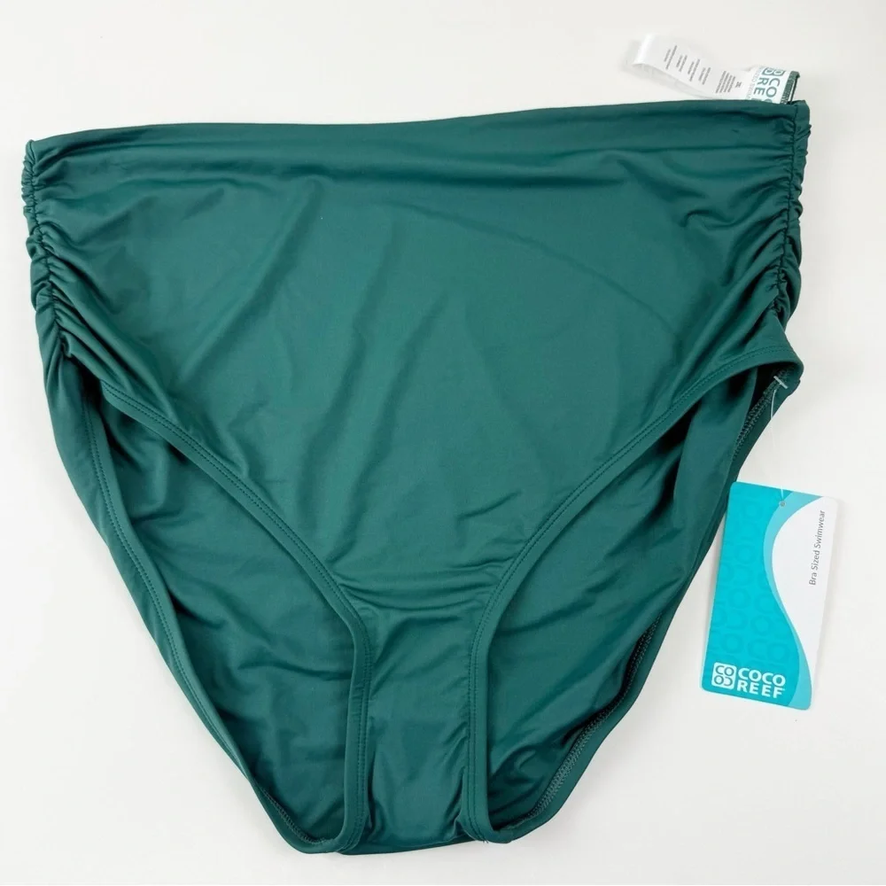 Coco Reef Bikini Bottom Womens 2XL Green Ruched Side Swim NWT
